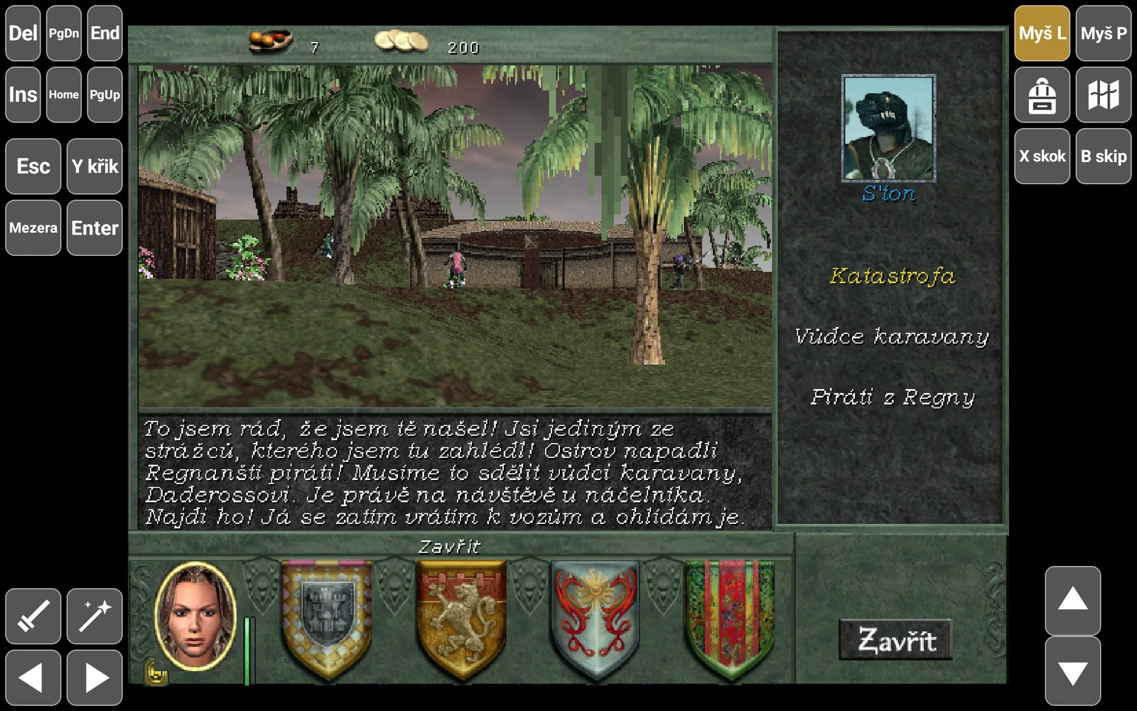 Rozhovor s postavou v Might and Magic VIII na tabletu, text je česky včetně diakritiky